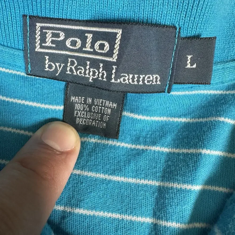 Polo Ralph Lauren‎ Polo Shirt Mens Large Blue Striped Collard Embroidered Golf